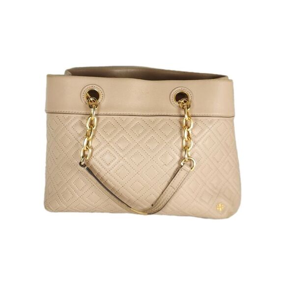 TORY BURCH Light Oak Fleming Diamond Quilted Small Gold Chain Tote Purse Bag - Picture 1 of 16